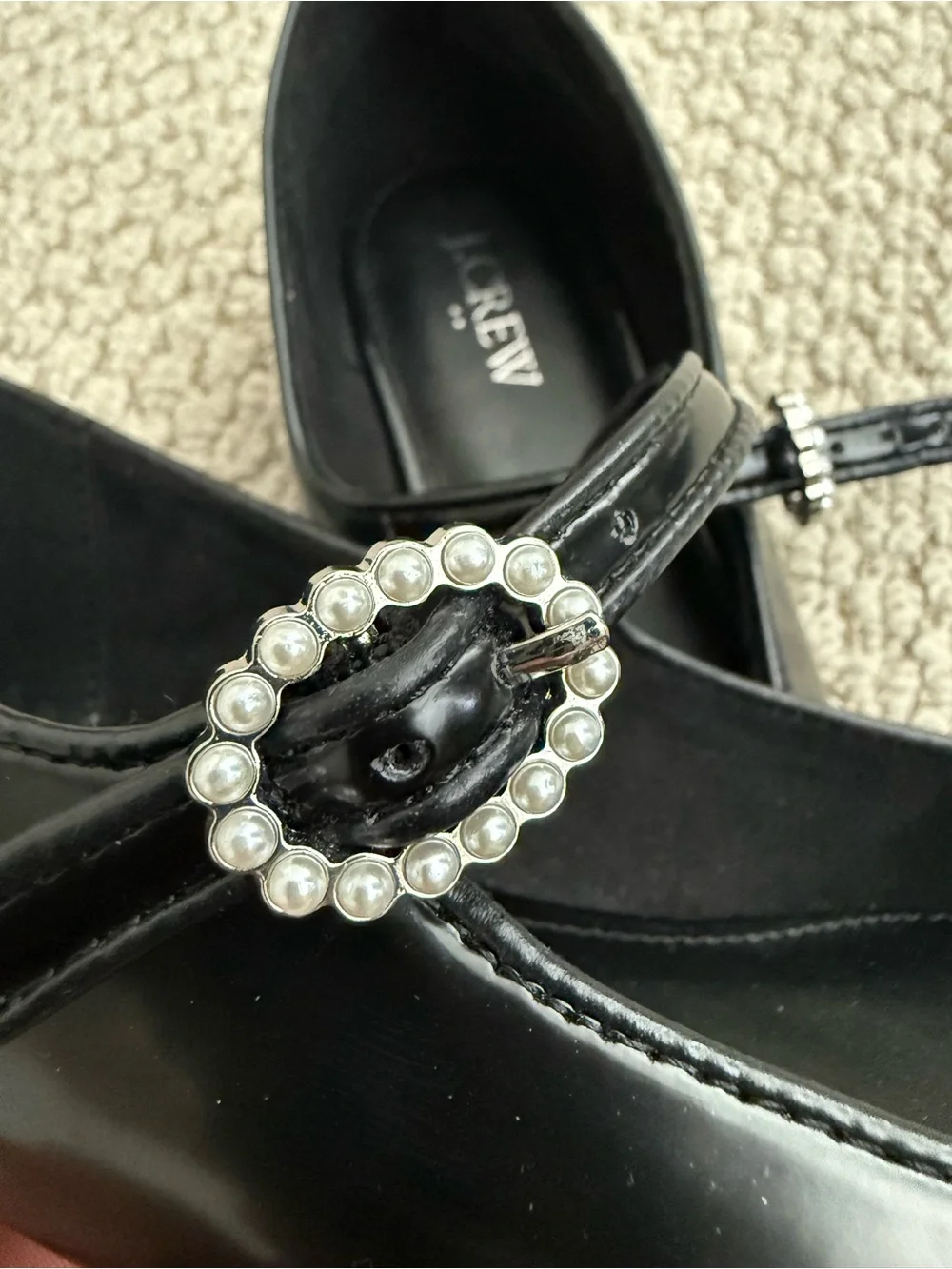 J. Crew Black Mary Jane Flats with Pearl Buckle